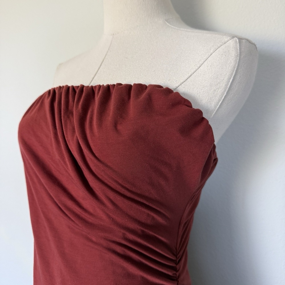 Free People Haley Strapless Maxi Dress M Rust Ruched Bodycon Slit Stretch Sexy - Picture 4 of 12